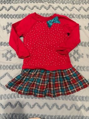 Sweet Heart Rose Red Girls Long Sleeve Top with Teal Bow